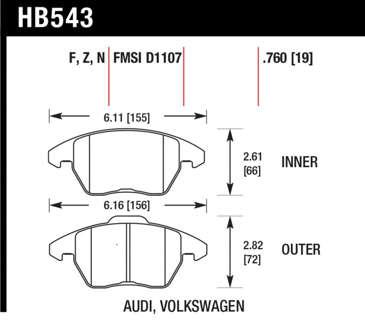 Hawk Performance HP+ Front Brake Pads - VW Jetta, Passat, CC (1997-2016)