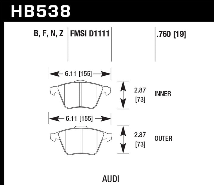 Hawk Performance HPS 5.0 Brake Pads - Front Audi A4 Quattro, A4, A6 Quattro (2004-2014)
