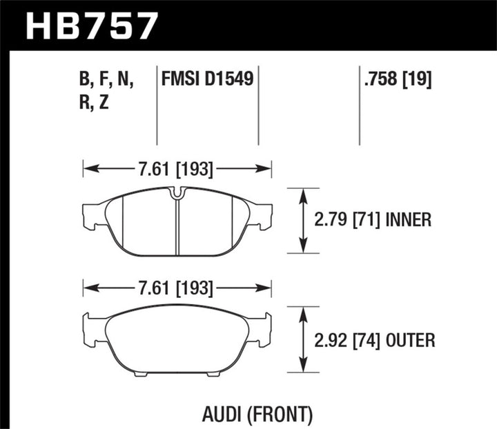 Hawk Performance HPS 5.0 Brake Pads - Front Audi A8 Quattro, A6 Quattro, A6 (2011-2018)