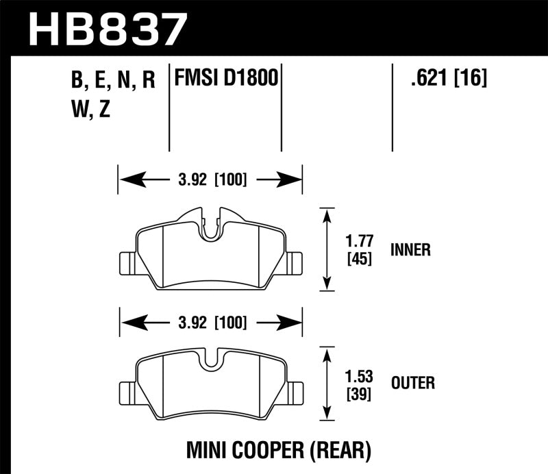 Hawk Performance HPS 5.0 Brake Pads - Rear Mini Cooper (2014-2019)