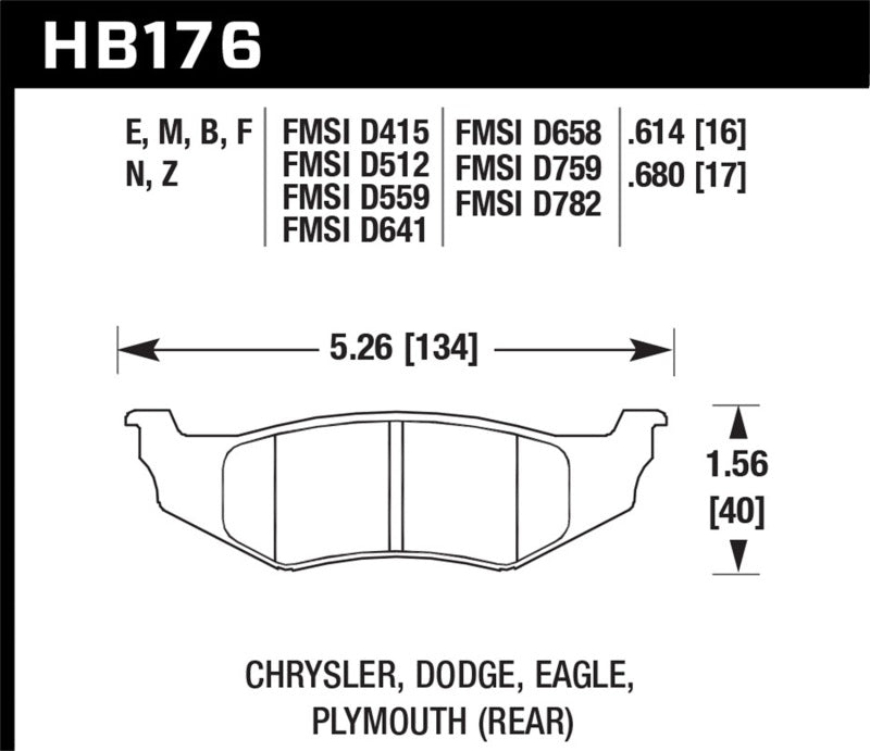 Hawk Performance HPS Brake Pads - Rear Chrysler Sebring, PT Cruiser, Dodge Neon (1991-2010)
