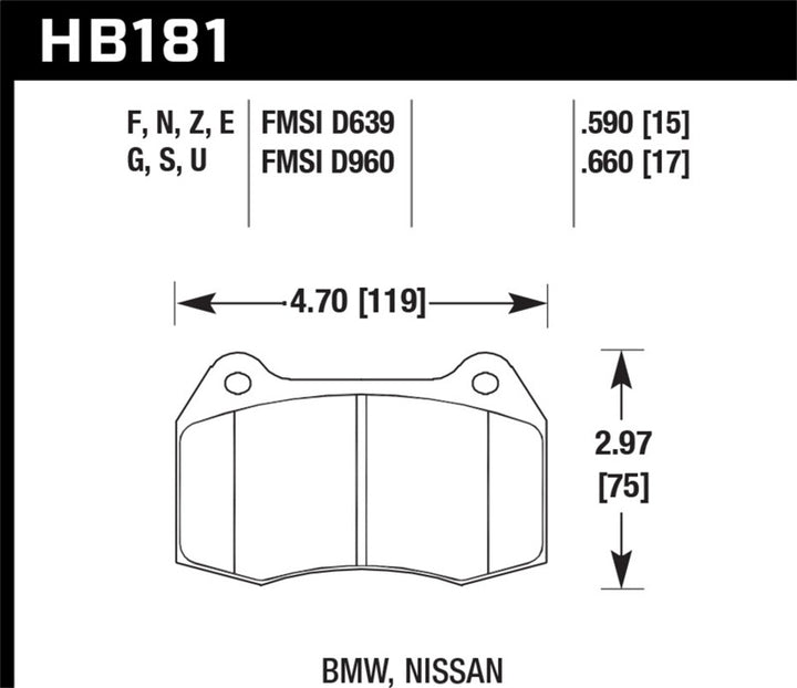 Hawk Performance HPS Brake Pads - Front Lamborghini Diablo, Ferrari 550 Maranello, BMW 840Ci (1990-2002)