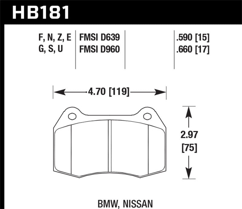 Hawk Performance HPS Brake Pads - Front Lamborghini Diablo, Ferrari 550 Maranello, BMW 840Ci (1990-2002)