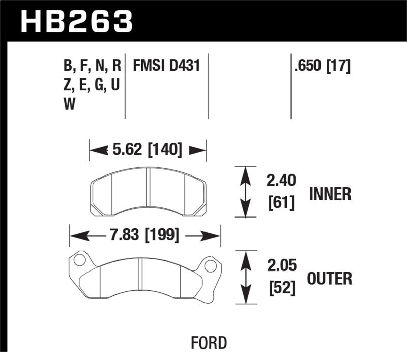 Hawk Performance HPS Front Brake Pads - Ford Mustang, Thunderbird, Mercury Cougar (1987-1993)