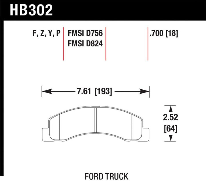 Hawk Super Duty Front Brake Pads - Ford Excursion, F-250 Super Duty 1999-2005 (HB302P.700), view 5