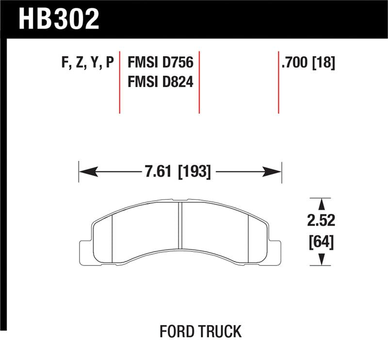 Hawk Super Duty Front Brake Pads - Ford Excursion, F-250 Super Duty 1999-2005 (HB302P.700), view 5