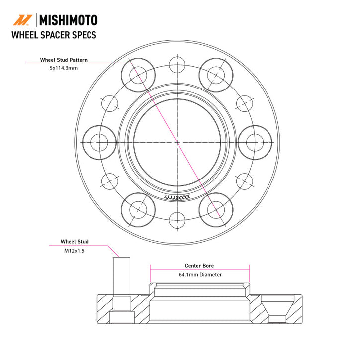 Mishimoto Wheel Spacers - 15mm - 5x114.3 - 64.1mm CB - 12x1.5 - Honda Accord - Black - Pair, view 2