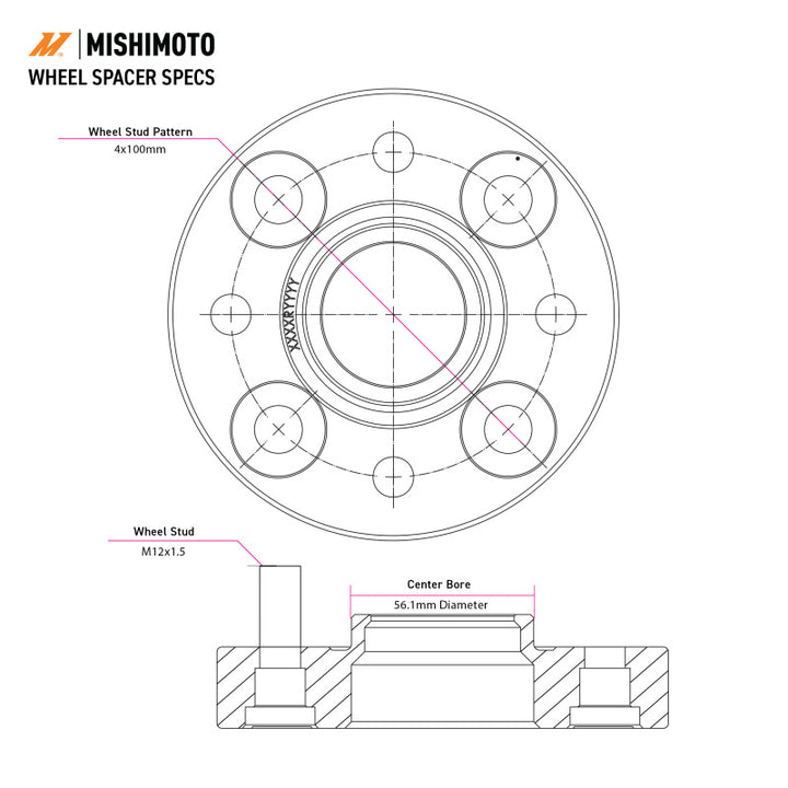 Mishimoto Wheel Spacers - 15mm - 5x108 - 63.4mm CB - 12x1.5 - Ford Focus ST / Bronco - Black - Pair, view 3