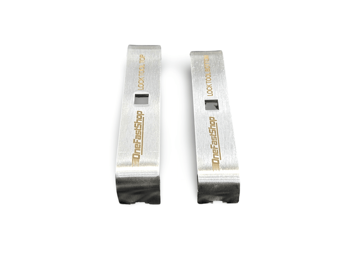 Fuel pump lock ring tool jaws showing the curved grip ends and 3/8 inch square drive holes