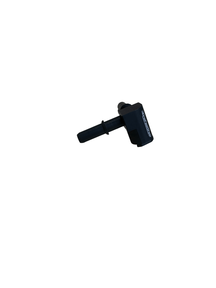 OneFastShop laser-etched branding on the black anodized Walbro dual outlet fuel fitting