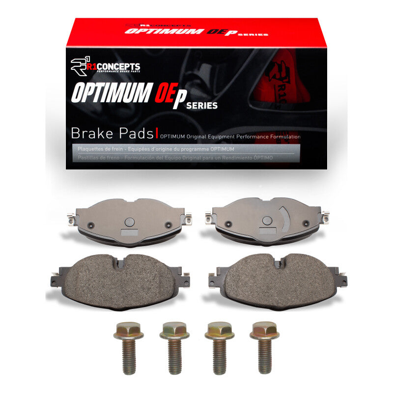 R1 Concepts Optimum OEp Front Brake Pads - Audi A3, TT & VW Golf, GTI, Jetta (2015-2025) w/ Hardware
