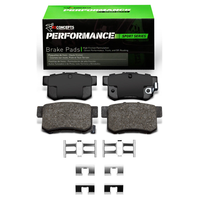 R1 Concepts Performance Sport Rear Brake Pads w/ Hardware - Honda Accord, Civic, Acura TSX (1987-2022)