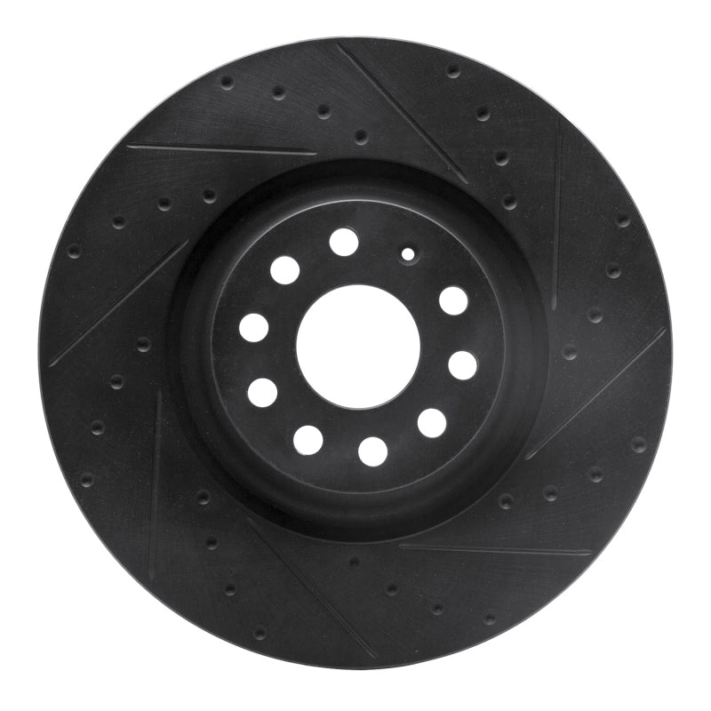 R1 Front Right Drilled & Slotted Brake Rotor - VW GTI, Golf R, Audi S3 2014-2025 - Black