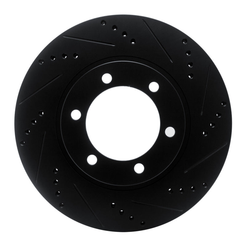 R1 Front Right Drilled & Slotted Brake Rotor - Lexus GX470, Toyota 4Runner 2003-2009 - Black