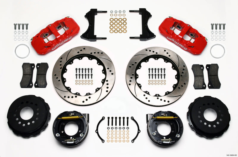 Wilwood AERO4 Rear BBK 14.00in - Ford Mustang 2005-2014 - Drilled - Red (Parking Brake)