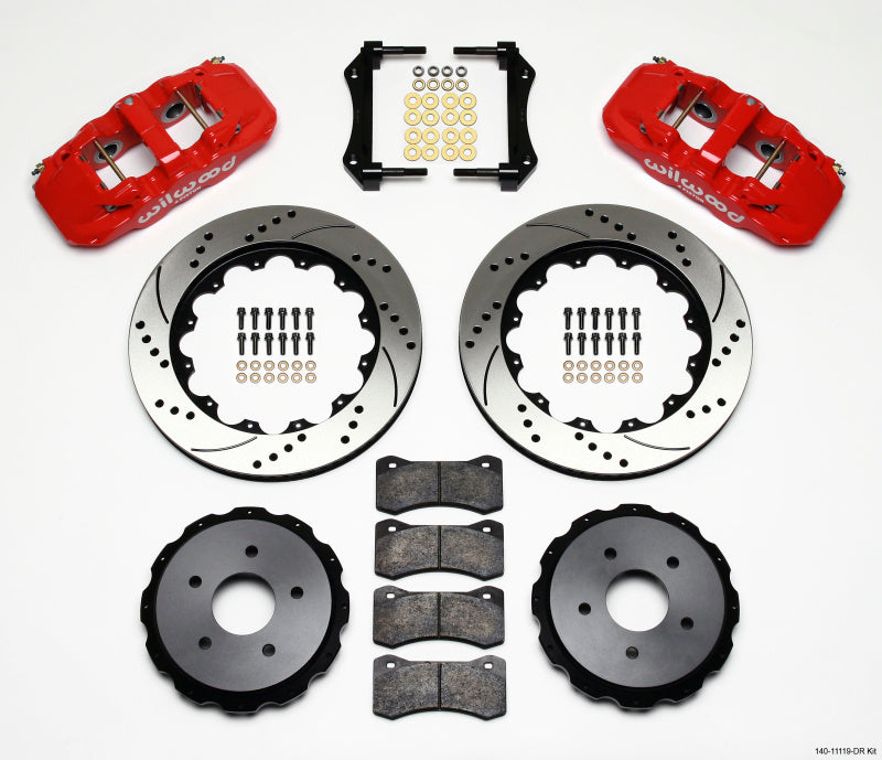 Wilwood AERO4 Rear BBK 14.00in - Chevrolet Corvette, Cadillac XLR 1997-2013 - Drilled - Red