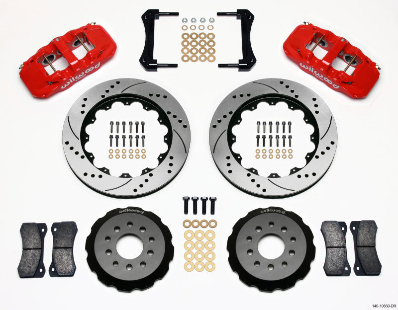 Wilwood AERO6 14in Drilled Red Front Big Brake Hat Kit - Ford Mustang (S197) 2005-2014