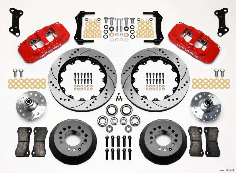 Wilwood AERO6 14in Drilled Red Front Big Brake Hub Kit - Chevrolet Camaro / Chevelle / Pontiac GTO 1964-1974