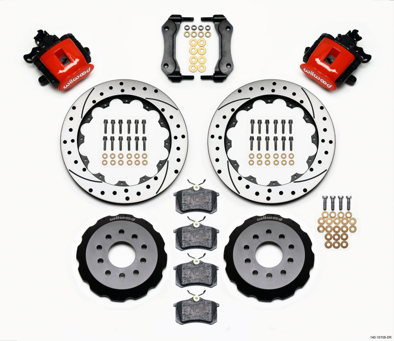 Wilwood Combination Parking Brake Rear Kit - Ford Mustang 1994-2004 - 12.88in - Drilled - Red