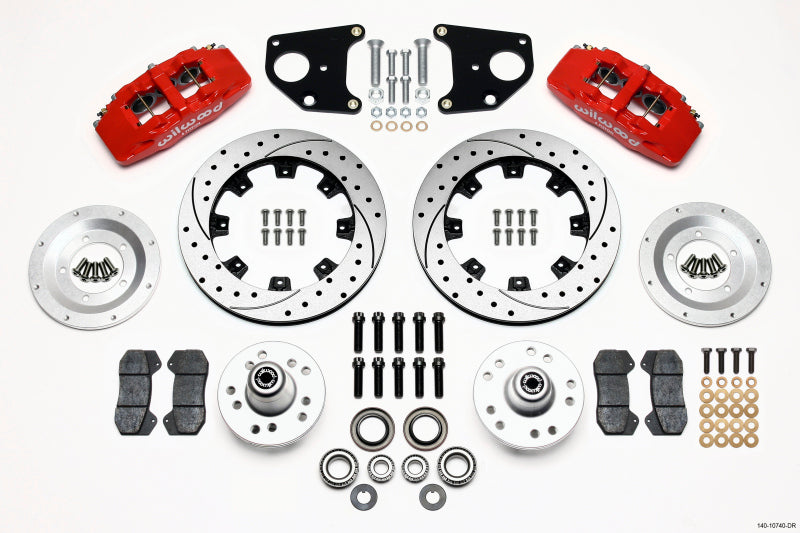 Wilwood DynaPro 6 12.19in Drilled Red Front Big Brake Hub Kit - Dodge Charger, Challenger, Plymouth Road Runner 1966-1972 (Drum Spindle)