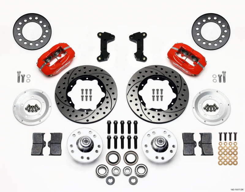 Wilwood Forged Dynalite Front BBK 11.00in - Ford Mustang II, Pinto 1975-1980 - Drilled - Red