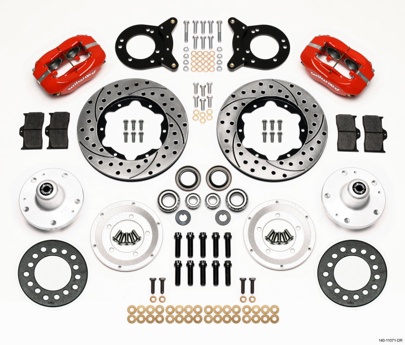 Wilwood Forged Dynalite Front BBK 11.00in - Ford Mustang / Mercury Cougar 1964-1970 - Drilled, Red