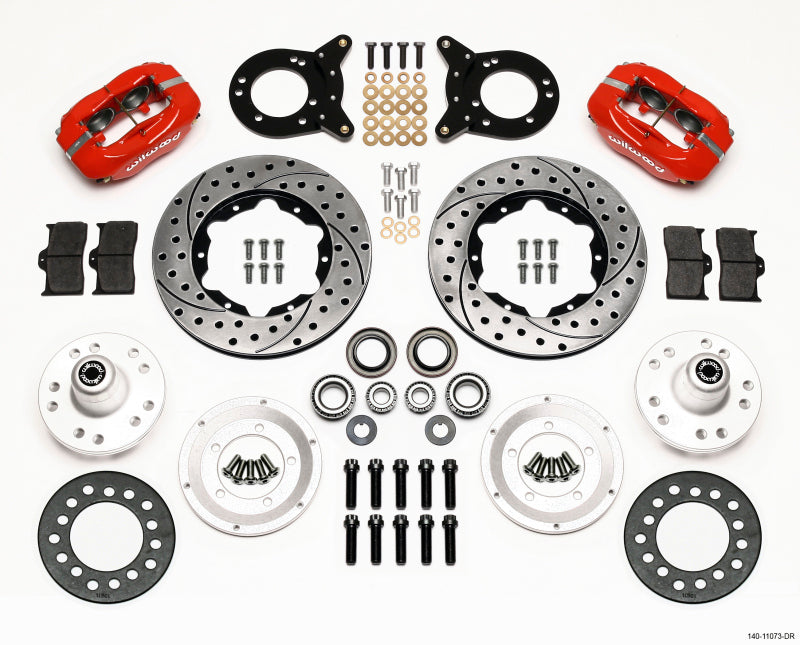 Wilwood Forged Dynalite Front BBK 11.00in - Ford Mustang / Mercury Cougar 1970-1974 - Drilled, Red