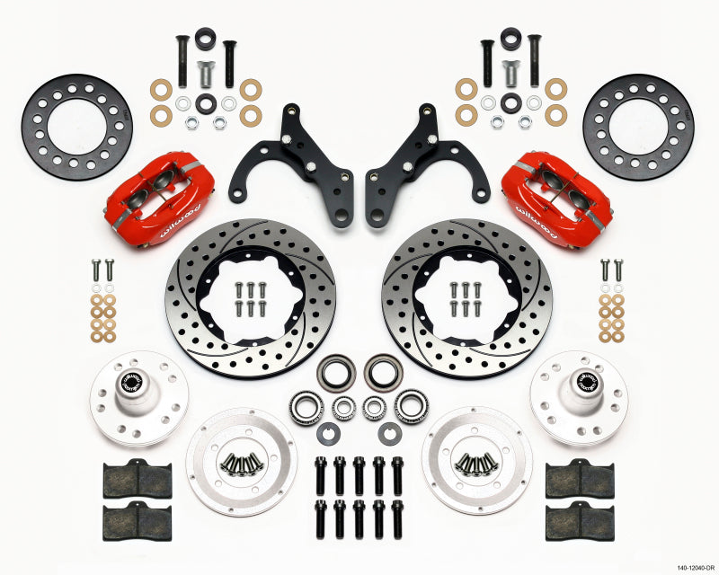 Wilwood Forged Dynalite Front BBK 11.00in - Chevrolet Corvette, Impala 1969-1982 - Drilled - Red