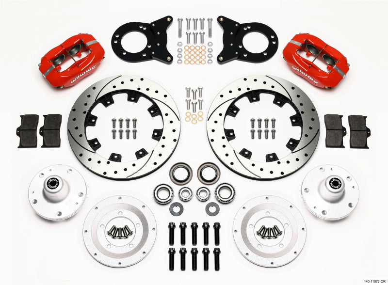 Wilwood Forged Dynalite Front BBK 12.19in - Ford Mustang / Mercury Cougar 1964-1970 - Drilled, Red