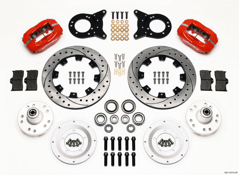 Wilwood Forged Dynalite Front BBK 12.19in - Ford Mustang / Mercury Cougar 1970-1974 - Drilled, Red