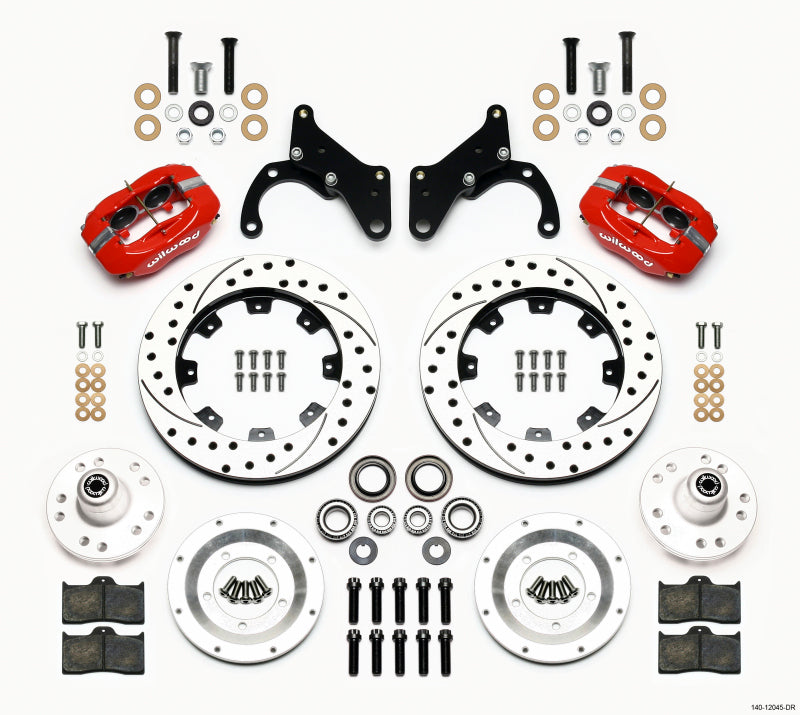 Wilwood Forged Dynalite Front BBK 12.19in - Chevrolet Corvette, Impala 1969-1982 - Drilled - Red