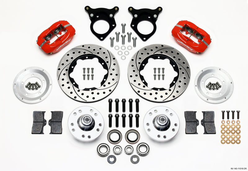 Wilwood Forged Dynalite Front BBK - Ford Mustang 1985-1993 - Drilled - Red