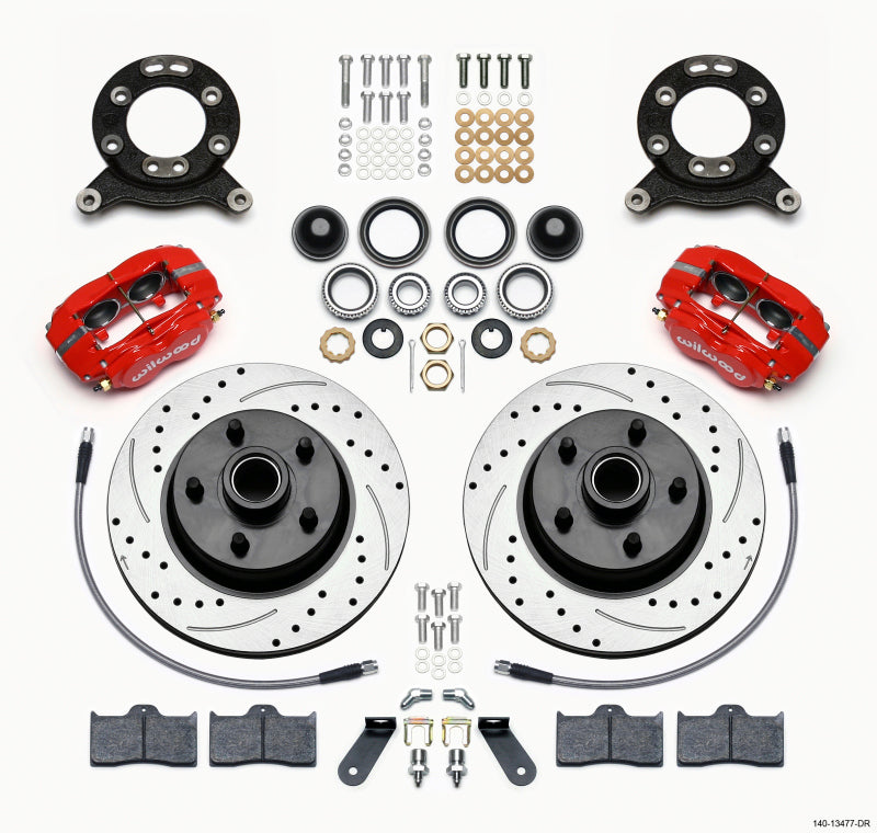 Wilwood Forged Dynalite-M Front BBK 11.30in - Ford Mustang / Mercury Cougar 1970-1974 - Drilled, Red