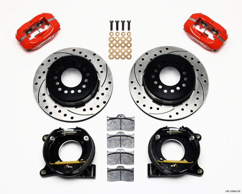 Wilwood Forged Dynalite Pro-Series Red Rear Parking Brake Kit 12.19in Drilled - Chevy C-10 2.42 Offset 1975-1987