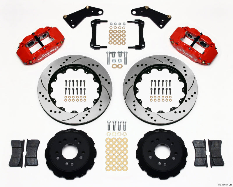 Wilwood Forged Narrow Superlite 6R 14in Drilled Red Front Big Brake Hat Kit - Chevrolet Corvette C3 1970-1982