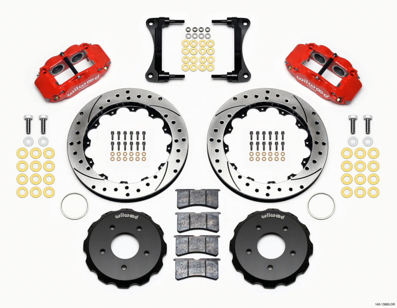 Wilwood Narrow Superlite 4R Front BBK 12.88in - Jeep Wrangler 2007-2015 - Drilled - Red