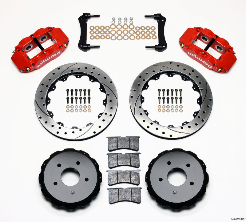 Wilwood Narrow Superlite 4R Rear BBK 12.88in - Chevrolet Corvette, Cadillac XLR 1997-2013 - Drilled - Red