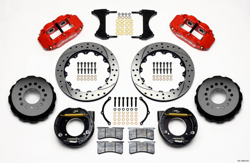 Wilwood Narrow Superlite 4R Red Rear Parking Brake Kit 12.88in Drilled - Chevy C-10 2.42 Offset 1975-1987