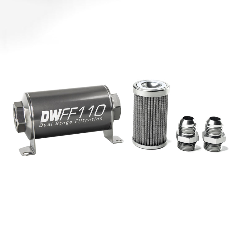 DeatschWerks Stainless Steel 10AN 100 Micron Universal Inline Fuel Filter Housing Kit (110mm).