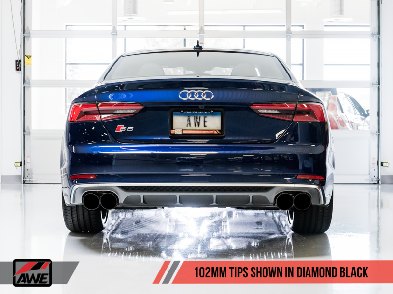 AWE Tuning Audi B9 S5 Coupe 3.0T Track Edition Exhaust - Diamond Black Tips (102mm).