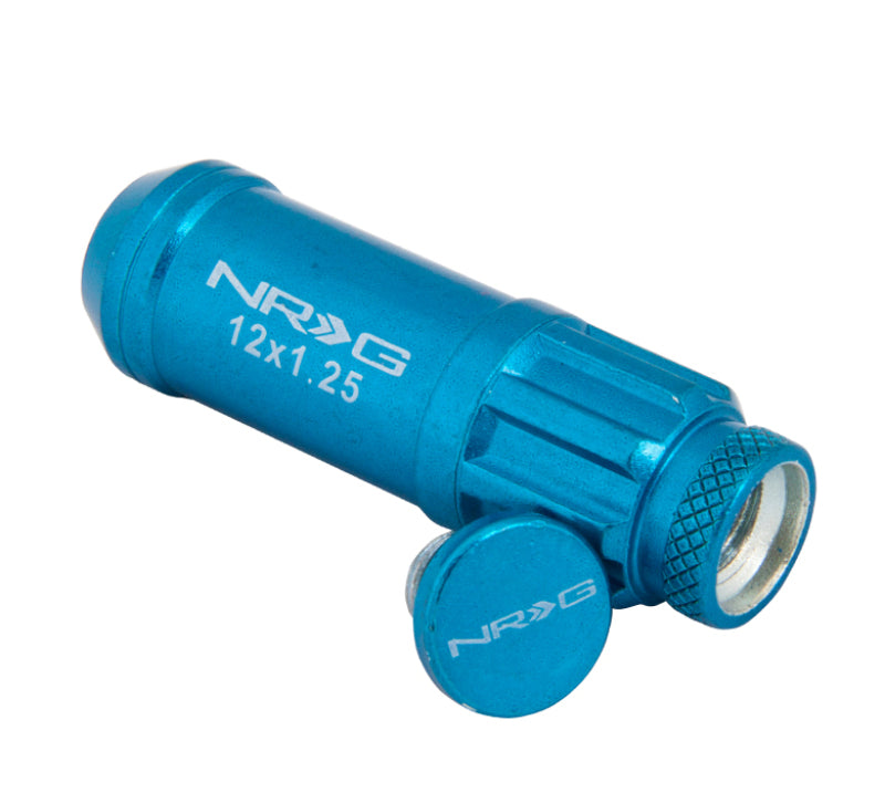 NRG 700 Series M12 X 1.25 Steel Lug Nut w/Dust Cap Cover Set 21 Pc w/Locks & Lock Socket - Blue.