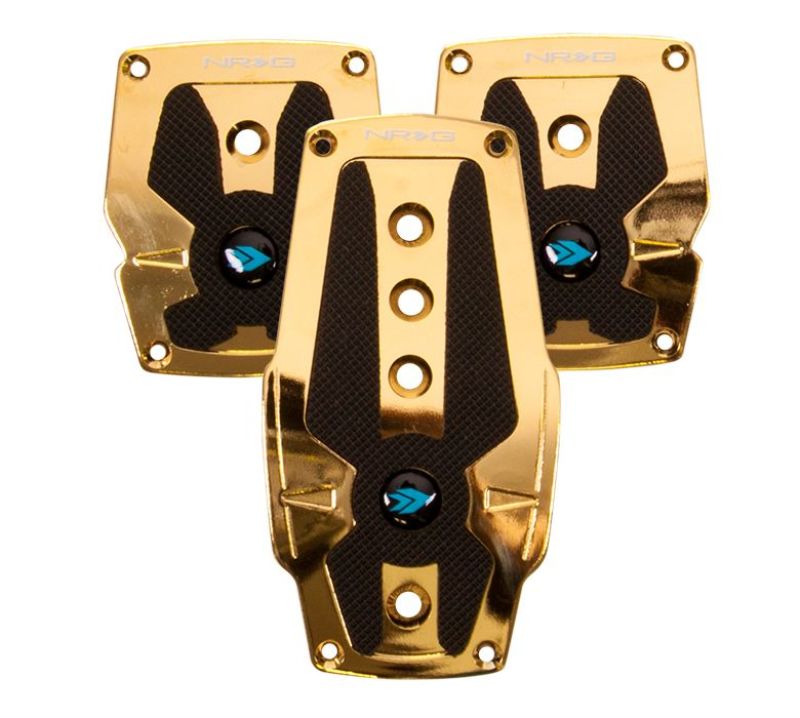 NRG Aluminum Sport Pedal M/T - Chrome Gold w/Black Rubber Inserts.