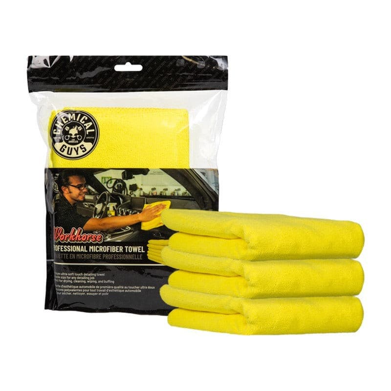 Chemical Guys Workhorse Professional Microfiber Towel - 16in x 16in - Yellow - 3 Pack.