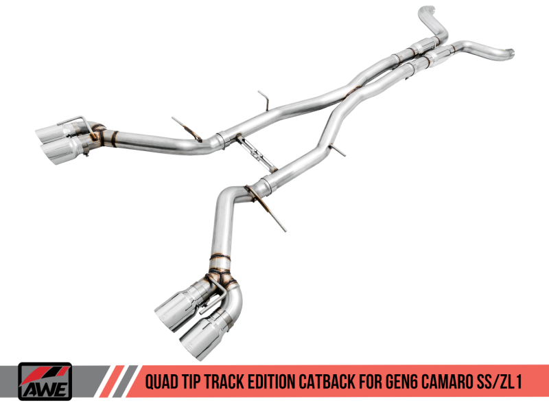 AWE Tuning 16-19 Chevy Camaro SS Non-Res Cat-Back Exhaust - Track Edition (Quad Chrome Silver Tips).