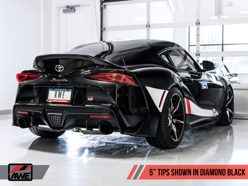 AWE 2020 Toyota Supra A90 Resonated Touring Edition Exhaust - 5in Diamond Black Tips.