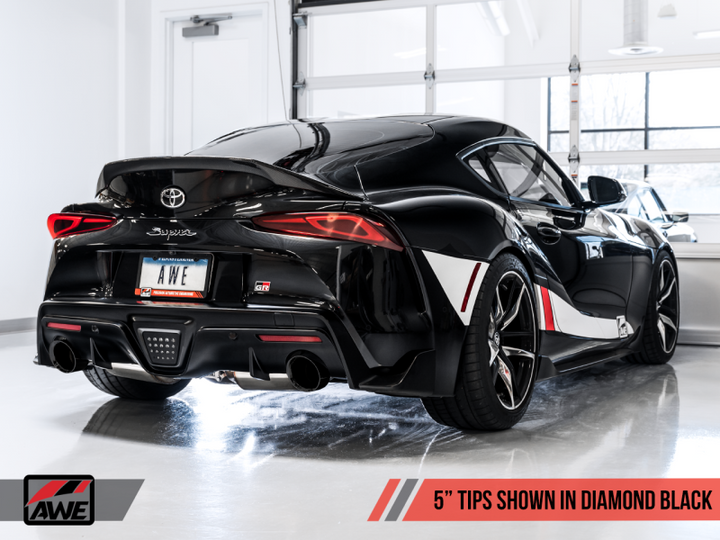 AWE 2020 Toyota Supra A90 Non-Resonated Touring Edition Exhaust - 5in Diamond Black Tips.