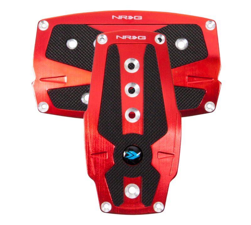 NRG Brushed Aluminum Sport Pedal A/T - Red w/Black Rubber Inserts.
