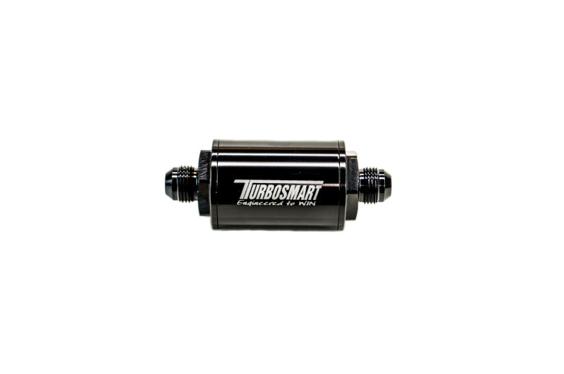 Turbosmart FPR Billet Inline Fuel Filter 1.75in OD 3.825in Length AN-8 Male Inlet - Black.