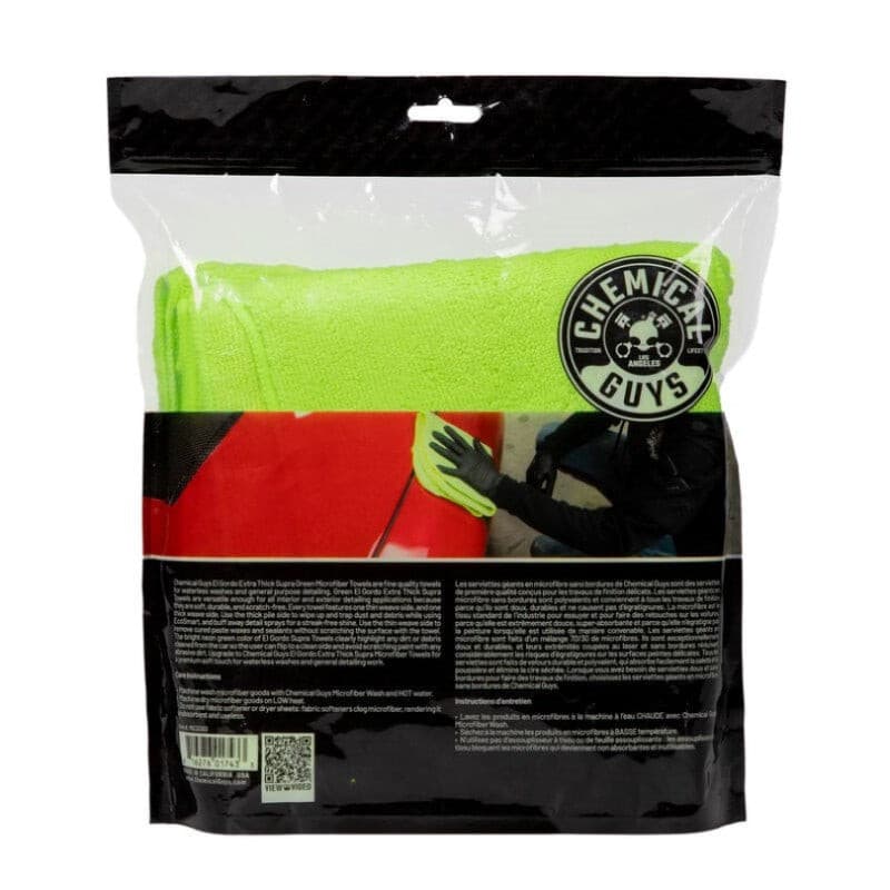 Chemical Guys El Gordo Thick Microfiber Towel - 16.5in x 16.5in - Green - 3 Pack.