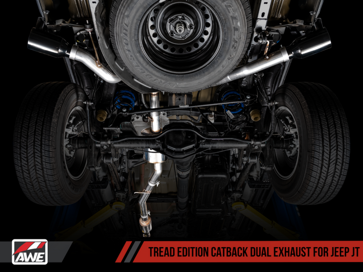 AWE Tuning 20-21 Jeep Gladiator JT 3.6L Tread Edition Cat-Back Dual Exhaust - Diamond Black Tip.